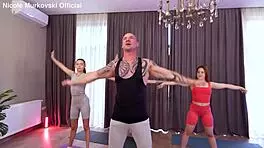 a proper stretching workout with teen pussy fingering and big cock riding