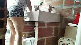 lizi love teen spots guy spying while washing clothes then joins for balcony fuck part 1