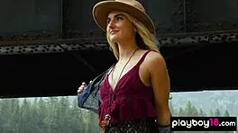 Blonde Canadian Anna Katarina Strips Naked Outdoor Guitar Play