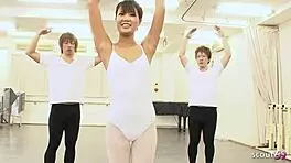 petite japanese ballerina creampied by three old guys