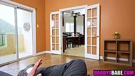 Cute Glasses Girl Deepthroats Older Guy's Big Cock!