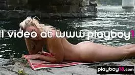 Blonde Canadian Anna Katarina Strips Naked Outdoor Guitar Play