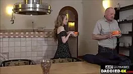 Old man pounds bent over teen girlfriend doggystyle deep