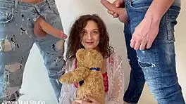 Hey Stepdad Friend Join This Hairy Pussy 18-Year-Old For Rough Double Cock Threesome!