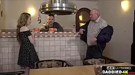 Old man pounds bent over teen girlfriend doggystyle deep