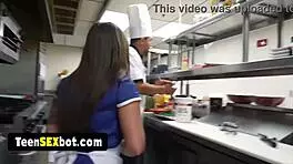 Hey waitress, ready for the staff to gangbang your tight holes on cam?