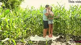 sassy mia drops to her knees in the cornfield, slurping cock before bending for deep pussy and ass worship