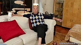 old man licks erect clit of young brunette teen before hardcore facial