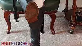 Victoria's boots need licking before you cum on my feet