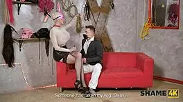 guy loses virginity fucking dominatrix cums mouth