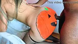 Blonde Trades Candy for Thick Black Cock on Halloween Night