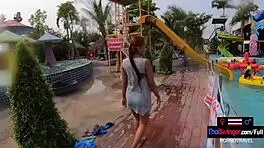 Asian Girlfriend Pool Splash Turns Horny Shower Sex