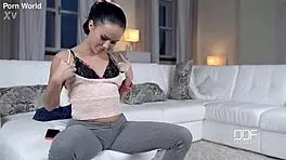 petite american teen teases her shaved pussy in leggings during hot casting interview