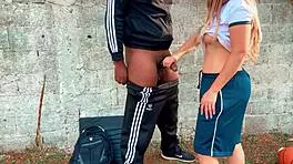 brazilian college student flashes and fucks professor in abandoned house