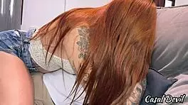 fiery redhead tempts two studs in wild romp