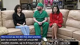 doctor pounds brooklyn rossi's shaved pussy missionary gloves on cums deep four times backstage cum blast