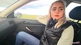 German Green-Eyed Teen Picked Up for Stranger Car Fuck Swallow