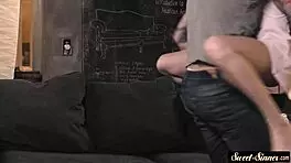 tiny babe blows hard before deep banging session