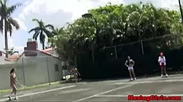 eat her pussy now on this tennis court girls!