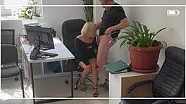 Boss fucks office slut hard on desk right now