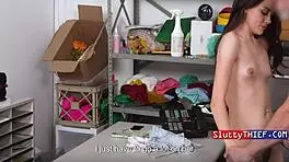 hey check out this petite shoplifter getting pounded hard by security