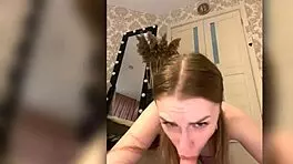 Redhead Bitch Gives Sloppy Deep Throat Blowjob