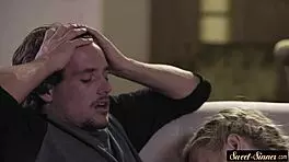 Classy petite babe with small tits deepthroats huge monster cock before cowgirl riding full storyline