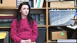 Older Officer Rips Lingerie Fucks Brunette Teen Shoplifter Pussy Office Striptease Shaved