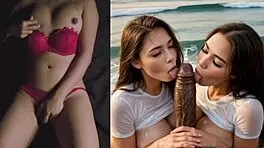 beach party petite friends rip clothes for bbc triple blowjob and masturbation frenzy
