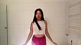 Stunning college coed flashes white panties in short miniskirt before night out