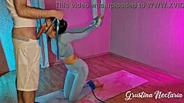 yoga babe tied upside down for rough mouth pounding