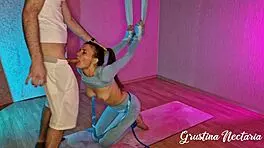 yoga babe tied upside down for rough mouth pounding