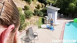 benchpressing busty neighbor's curves on display