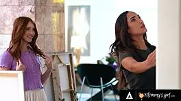 mommys girl petite redhead moans as busty latina milf licks pussy 👅💦