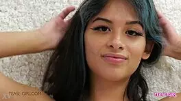 i massage this cute brunette teen's perfect body till she cums