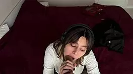 Brunette Student Tease Strips In Pantyhose, Toys Her Big Natural Tits And Ass In POV Solo