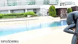 flexi latex doll bends wildly outdoors