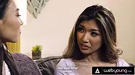 clara trinity tearfully begs petite kimmy kimm to teach pussy licking before babysitting gig