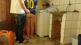 Married Brazilian housewife pays repairman with her fat juicy pussy close-up.