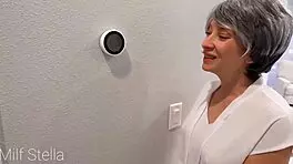 Stepson catches gilf peeping up short skirt for footjob creampie