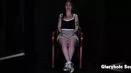 gloryholesecrets' tattooed petite rhea deepthroats and swallows massive gloryhole loads