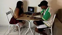 Young latina teen bent over taking monster cock doggystyle in wild amateur anal assfucking frenzy