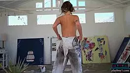 Hairy milf model Nastasia Celeste strips revealing tight petite body and amazing curves