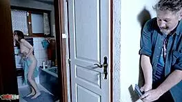 Emejota's peeping turns to squirting pleasure on stepdad's huge cock!