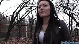 tricked petite amateur gags on cock outdoors in shady pov casting