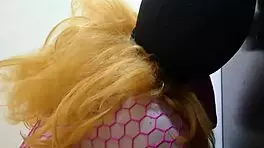 cute curvy tgirl slurps black dildo then eats her own cum in bathroom