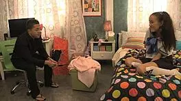 tiny asian teen facesits then rides old guy's fat cock