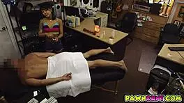 horny asian pawnshop slut deepthroats then gets rough pussy fucked hard