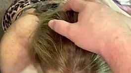 blonde babe deepthroats big cock in lingerie bedroom