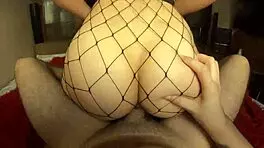 Oh girlfriend in mesh rides cock sensual sucking closeup